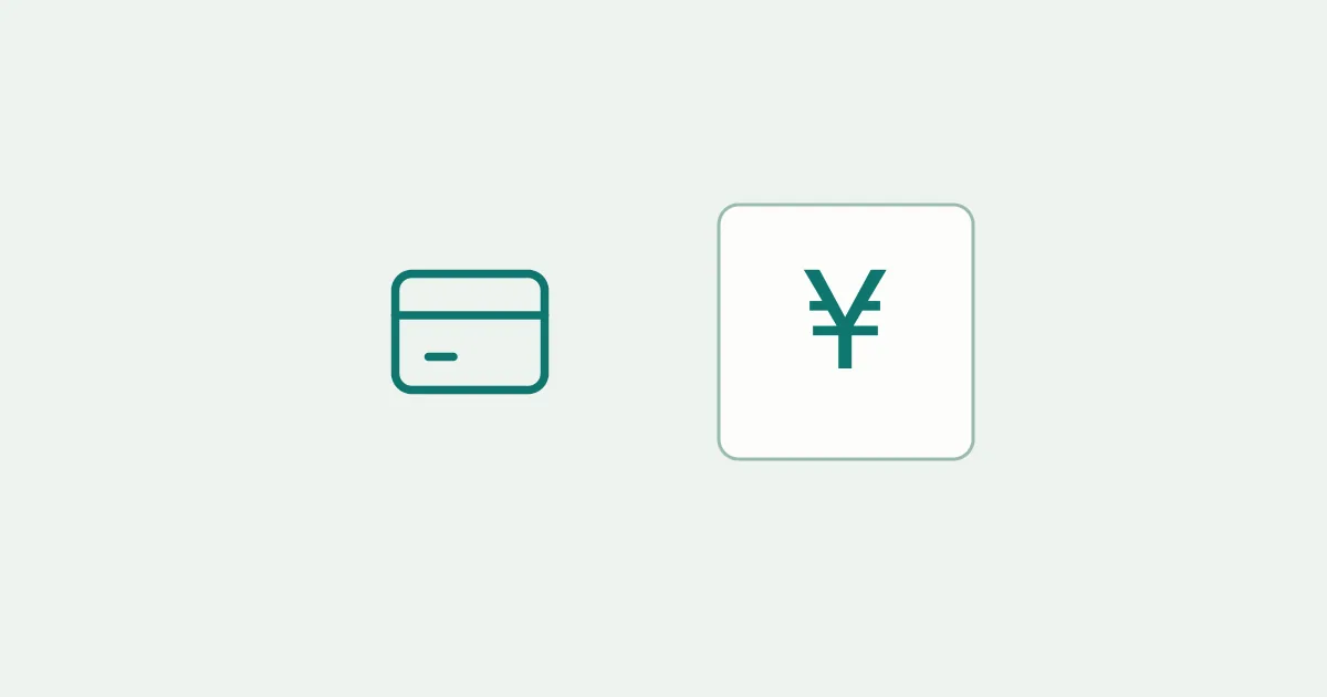 A payment card beside a yuan symbol, illustrating card choices for Alipay in China.